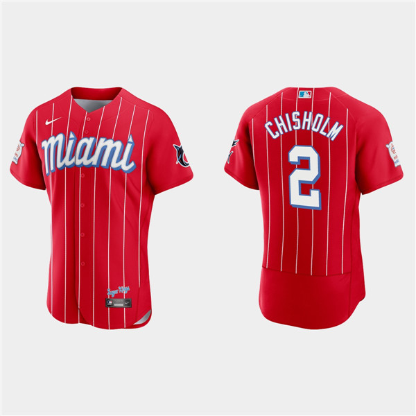 Men's Miami Marlins #2 Jazz Chisholm 2021 Red City Connect Flex Base Stitched Jersey Men's Miami Marlins #2 Jazz Chisholm 2021 Red City Connect Flex Base Stitched Jersey